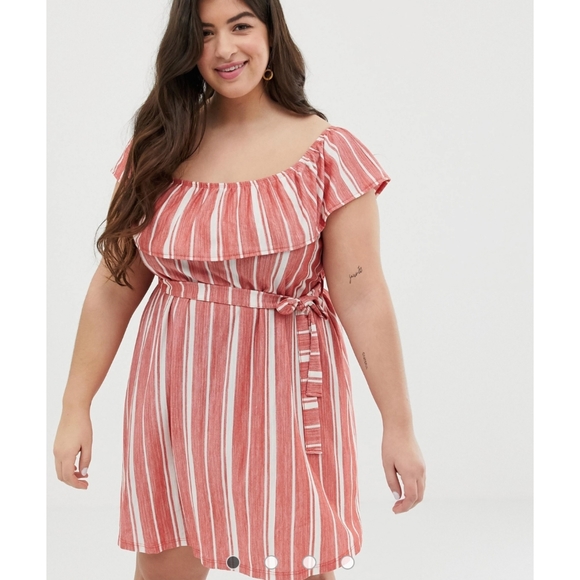 ASOS Design Curve Off-The-Shoulder Pique Stripe Sundress size US 18 (NO BELT!) - Picture 2 of 13
